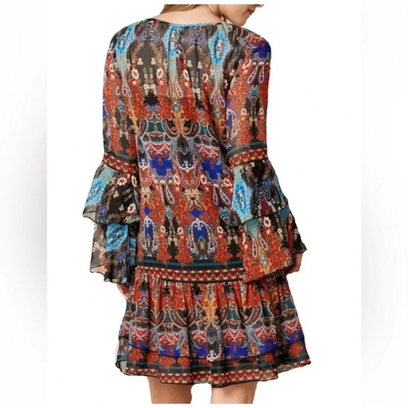 Venus Boho Print Ruffle Mini Dress Size XS Gypsy Hippie Summer Resortwear Vacay - Picture 2 of 7